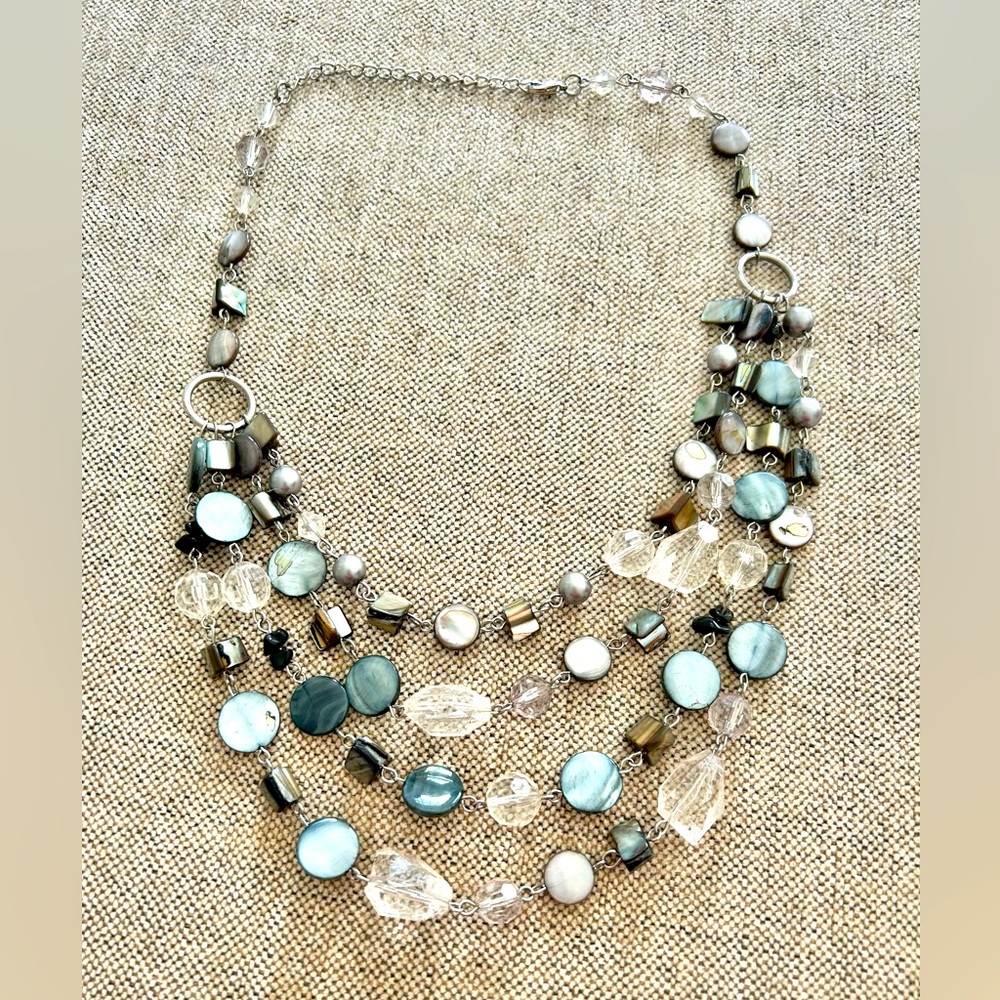 18” layered stone necklace silver tone